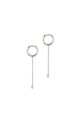 14K Solid White Gold 12mm Natural Diamond Chain Drop Hoop Earring - Pretty At Sam