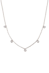 14K White Gold 2.3MM Bezel Setting 5 Disk Stones Necklace - Pretty At Sam