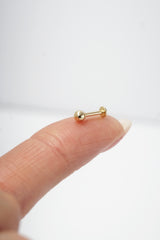 14K Solid Gold Inner Screw Labret Flatback 3MM Ball Single Studs