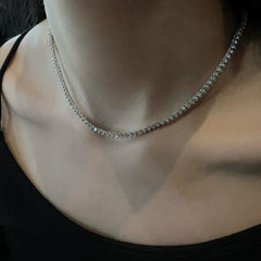 925 Sterling Silver 3 Prongs Tennis Necklace