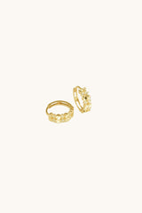 14K Solid Gold Diamond-Cut CZ Floral Huggie Hoop Earrings