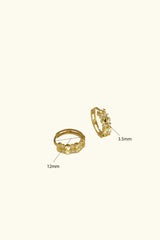 14K Solid Gold Diamond-Cut CZ Floral Huggie Hoop Earrings