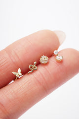 14K Solid Gold Inner Screw Labret Flatback 4MM Disco Ball Single Studs