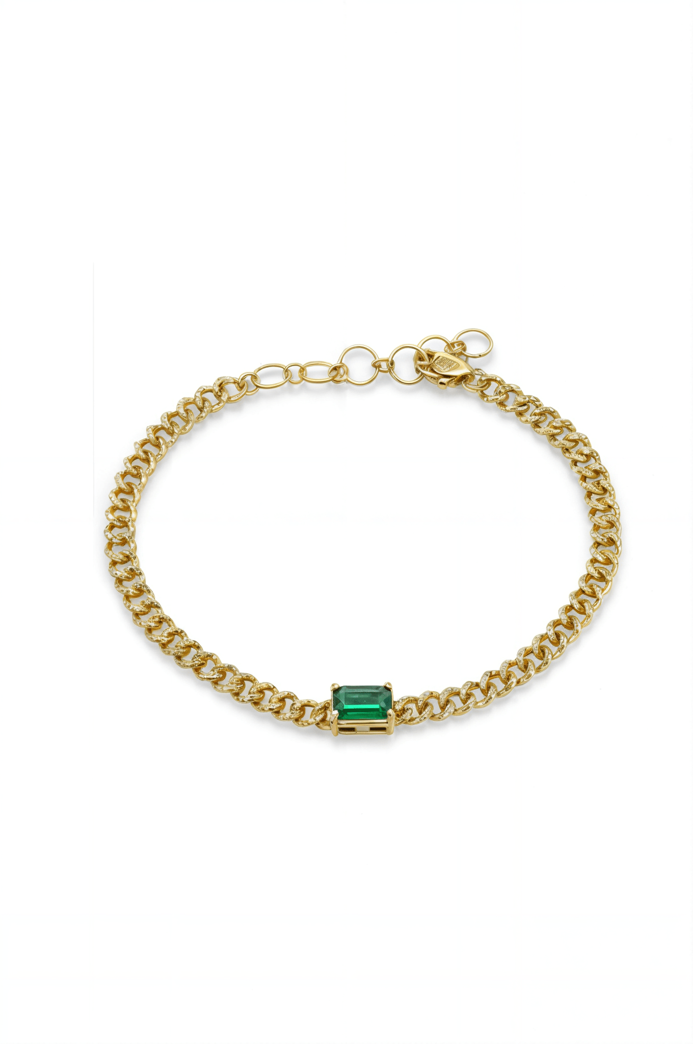14K Solid Gold Natural Diamond and Emerald Cuban Chain 6+1.5" Bracelet - Pretty At Sam