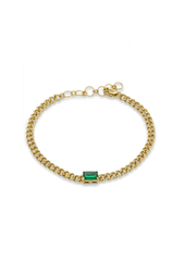 14K Solid Gold Natural Diamond and Emerald Cuban Chain 6+1.5" Bracelet - Pretty At Sam