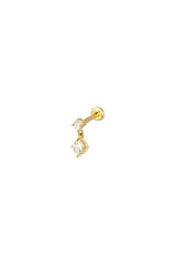 14K Solid Gold Inner Screw Labret Flatback Double Studs – 6MM Length