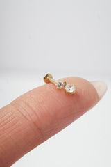 14K Solid Gold Inner Screw Labret Flatback Double Studs – 6MM Length