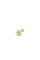 14K Solid Gold Inner Screw Labret Flatback Star Flower Single Studs