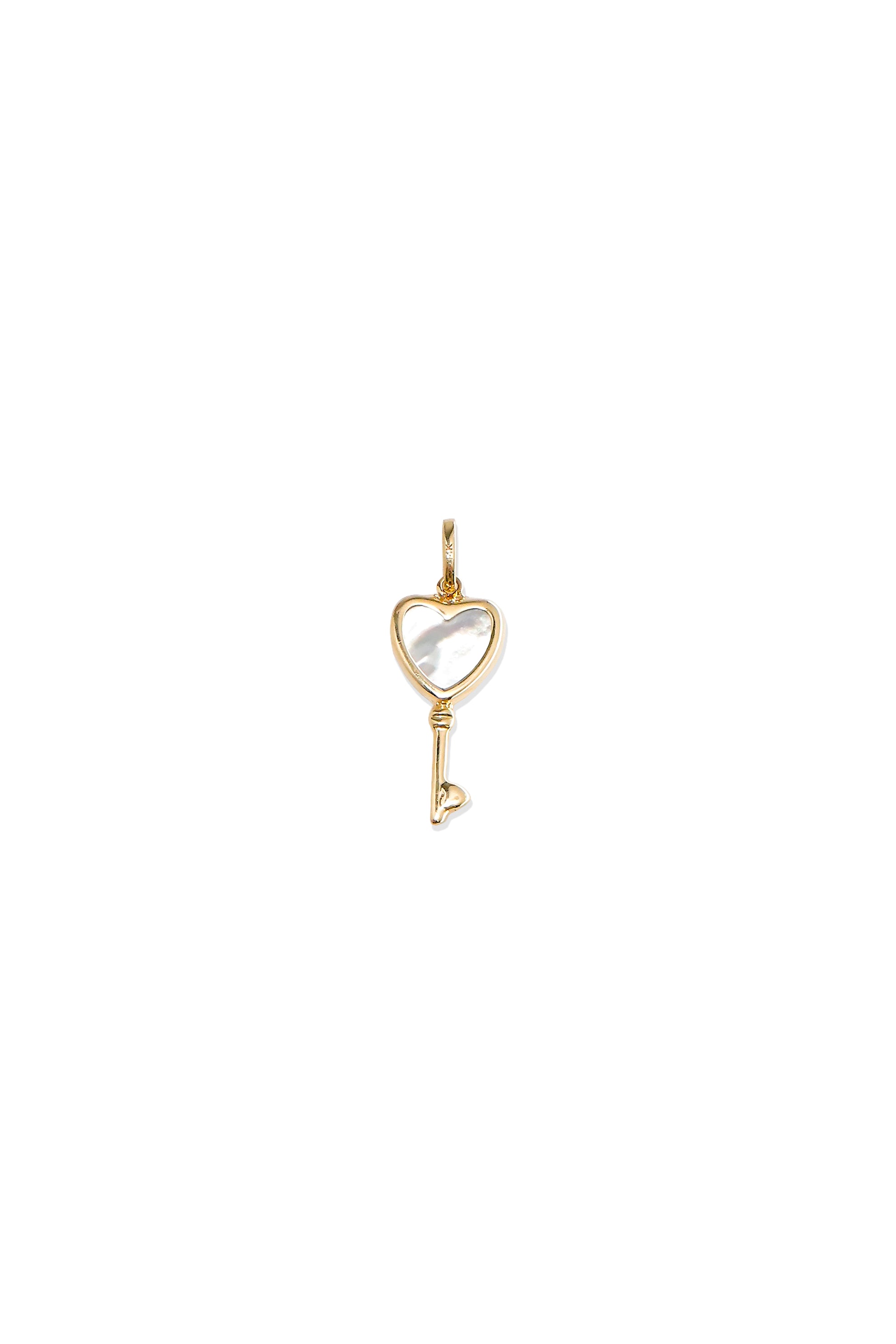 14K Solid Gold Natural Pearl Key Pendent Necklace Charm - Pretty At Sam