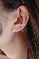 ✨Heart Pearl Purple Stud Earrings – Rhodium & Gold Plated, Hypoallergenic ✨