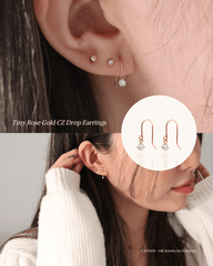 14K Solid Gold Rose Gold Collection Fish Hook Cubic Dangle Earring