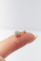 14K Solid Gold Inner Screw Labret Flatback 5MM Pave Disco Ball Single Studs