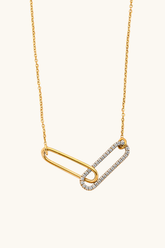 14k solid gold interlocking paperclip link necklace with pavé accents