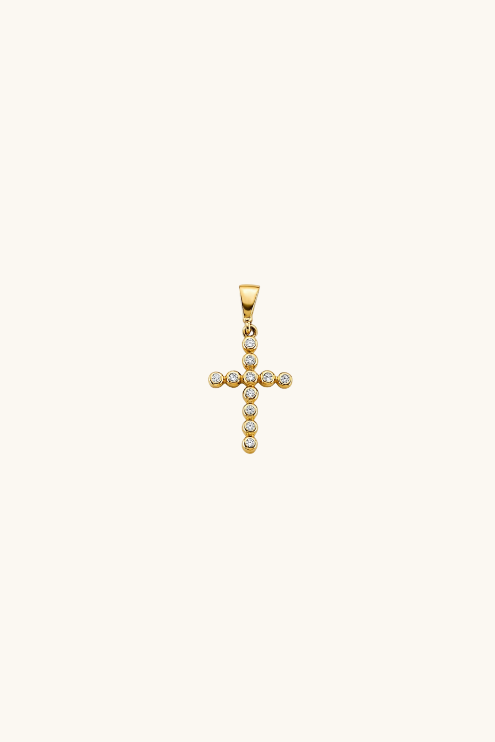 14k solid gold cross pendant with bezel-set sparkling stones