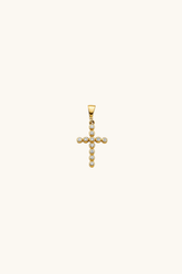 14k solid gold cross pendant with bezel-set sparkling stones