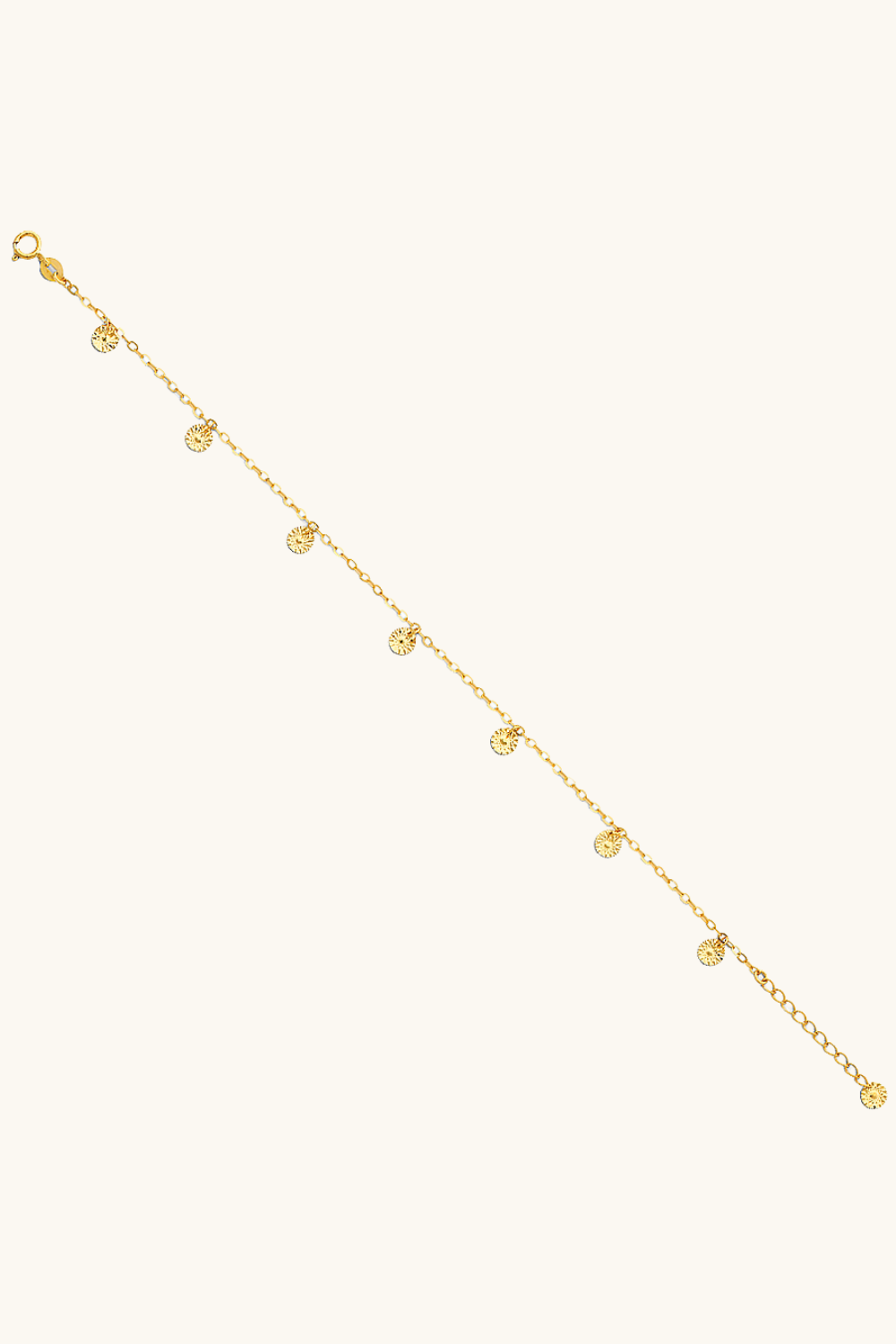 14k solid yellow gold diamond cut disc charm dangle bracelet 7 inch minimalist gold chain bracelet on wrist