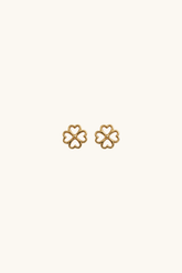 14k solid gold lucky clover stud earrings with open heart petals