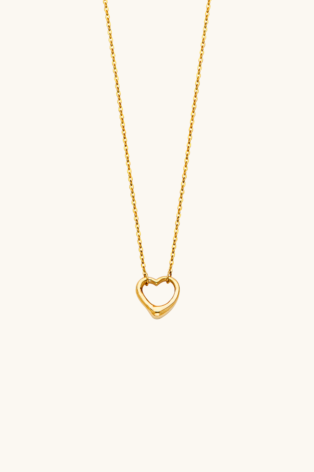 14k solid gold open heart necklace on fine gold chain