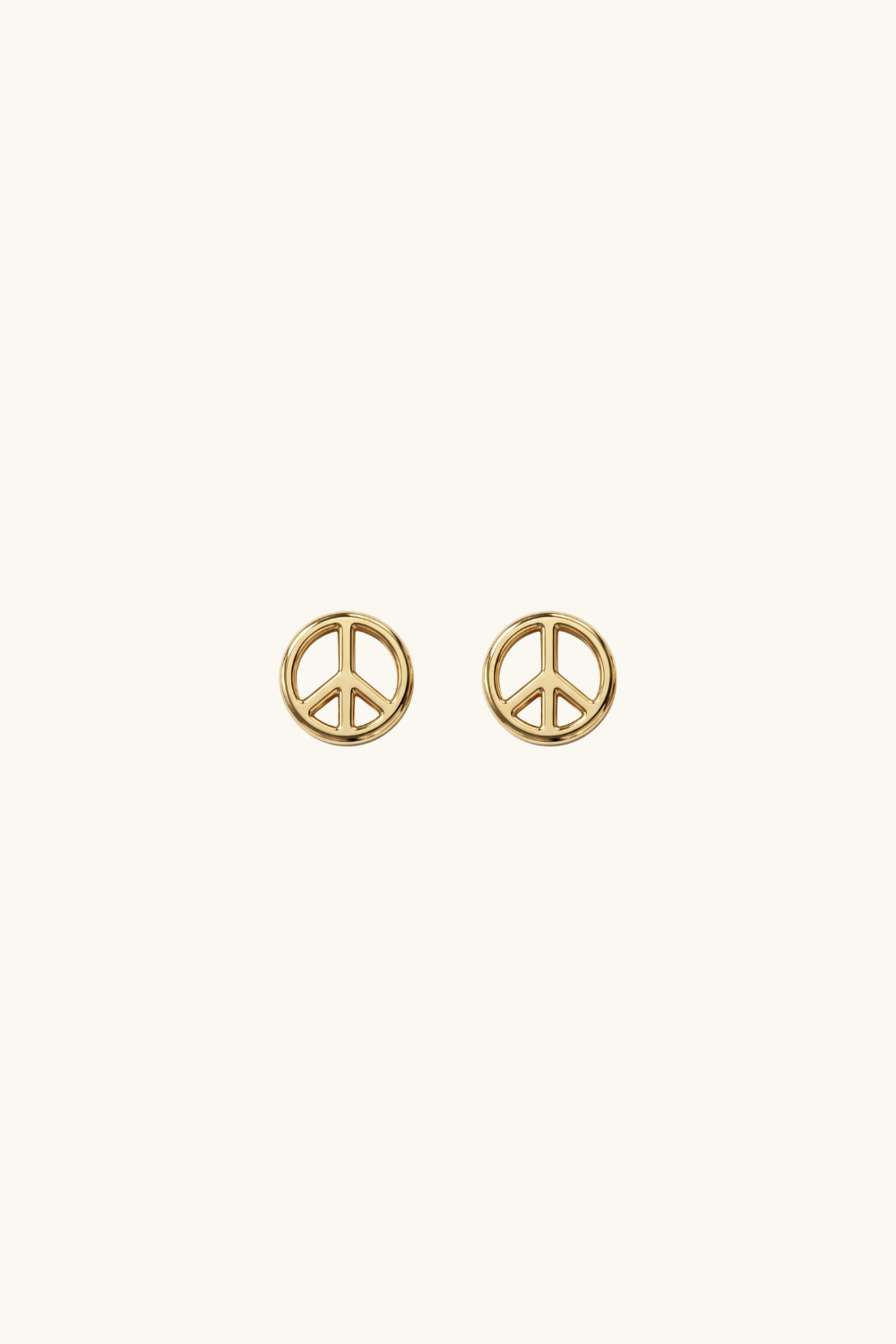14k solid gold peace sign stud earrings in high-polish yellow gold