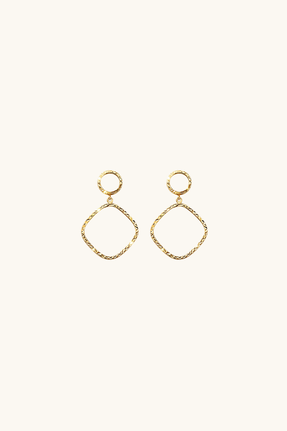 14k solid gold diamond-cut geometric drop earrings in yellow gold