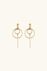 14k solid gold concentric circle and bar drop earrings in yellow gold