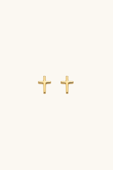 14k solid gold minimalist cross stud earrings in yellow gold