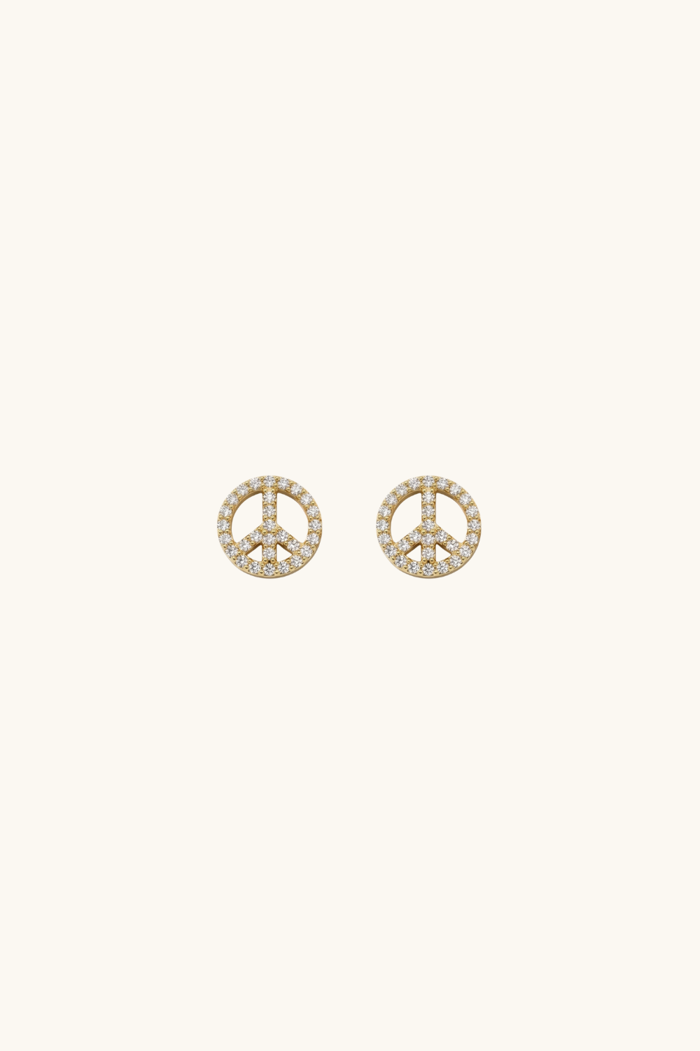 14k solid gold peace sign stud earrings with sparkling pavé accents