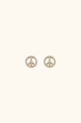 14k solid gold peace sign stud earrings with sparkling pavé accents