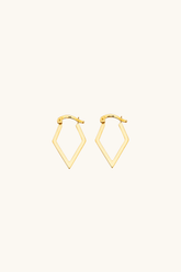 14k solid gold geometric diamond-shape hoop earrings in yellow gold
