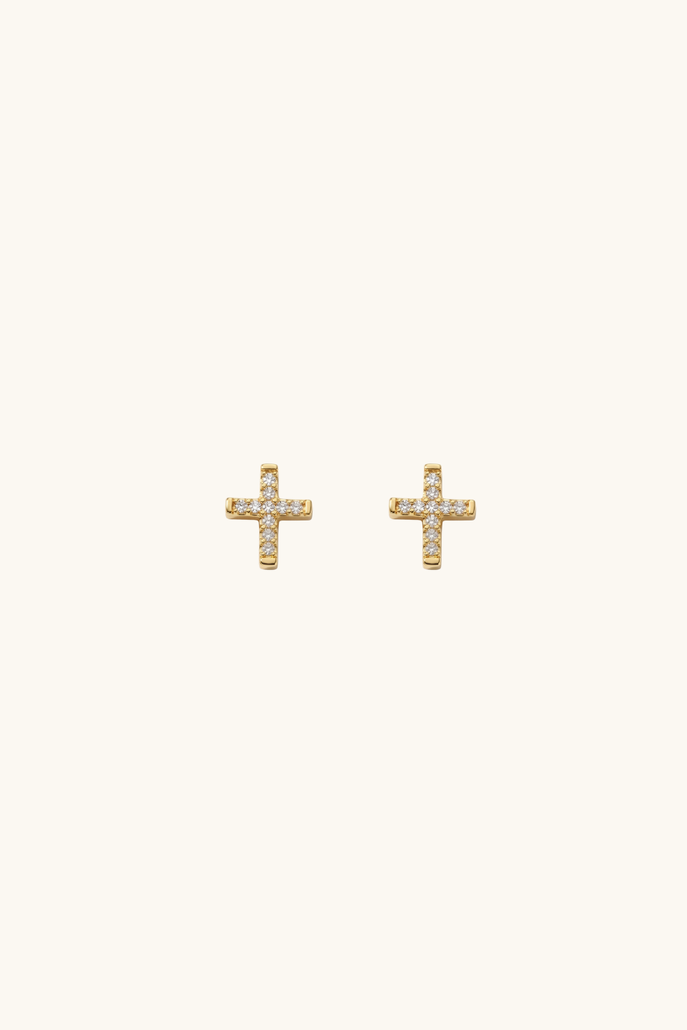 14k solid gold micro cross stud earrings with sparkling pavé accents