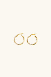 14k solid gold twisted hoop earrings with white enamel inlay