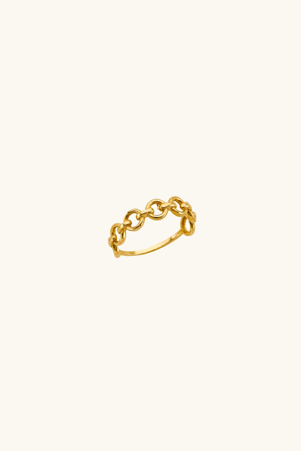 14k solid gold chain link ring close up product shot
