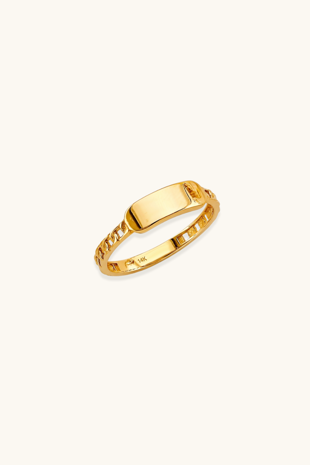 14k solid yellow gold engravable chain signet ring 13mm by 4.5mm personalized gold ring