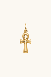 14k solid gold Egyptian Ankh pendant with high-polish finish