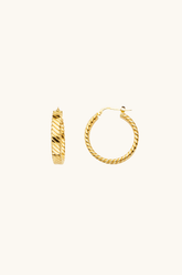 14K Solid Yellow Gold Rope Twist Hoop Earrings – Italian Diamond Cut Textured Hoops