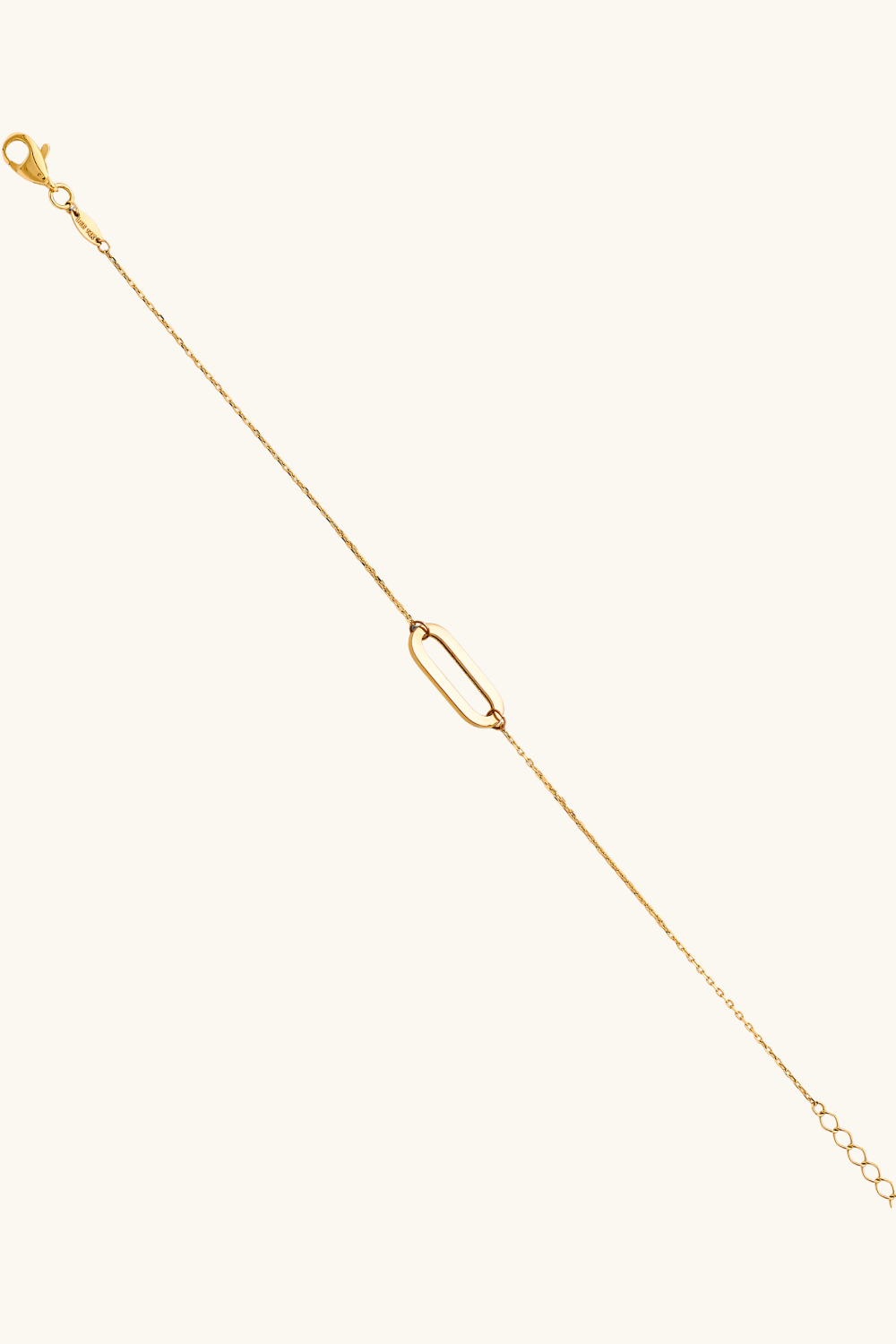 14k solid gold single open paperclip oval link bracelet in yellow gold