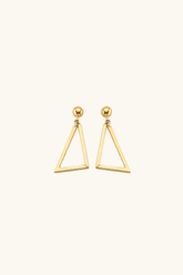14k solid gold triangle drop earrings with polished ball stud