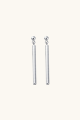 14k solid white gold slim cylinder drop earrings with ball stud
