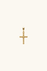 14k solid gold beaded bubble cross pendant in yellow gold