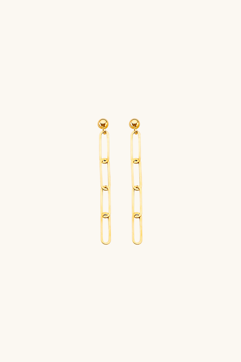 14k solid gold paperclip chain drop earrings with polished ball stud