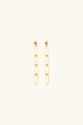 14k solid gold paperclip chain drop earrings with polished ball stud