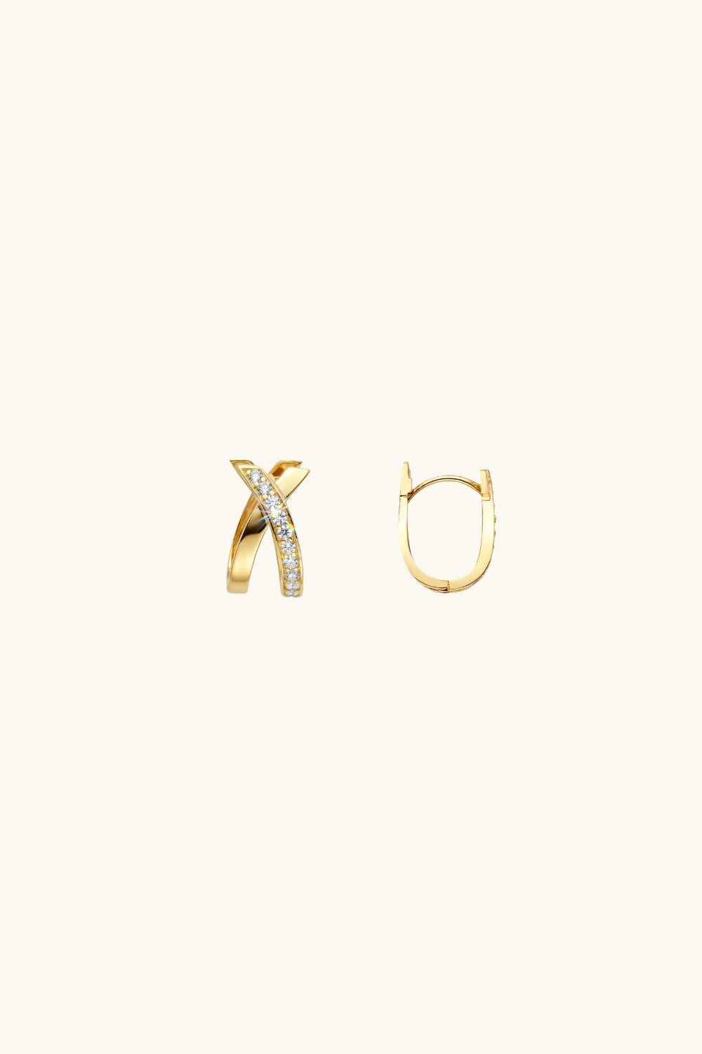 Two gold earrings on a white background