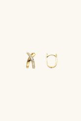 Two gold earrings on a white background