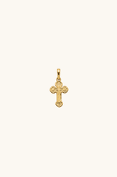 14k solid gold Orthodox budded cross pendant in yellow gold