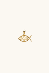 14k solid gold Ichthys Jesus Fish pendant in yellow gold