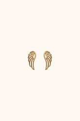 14k solid gold angel wing stud earrings in high-polish yellow gold