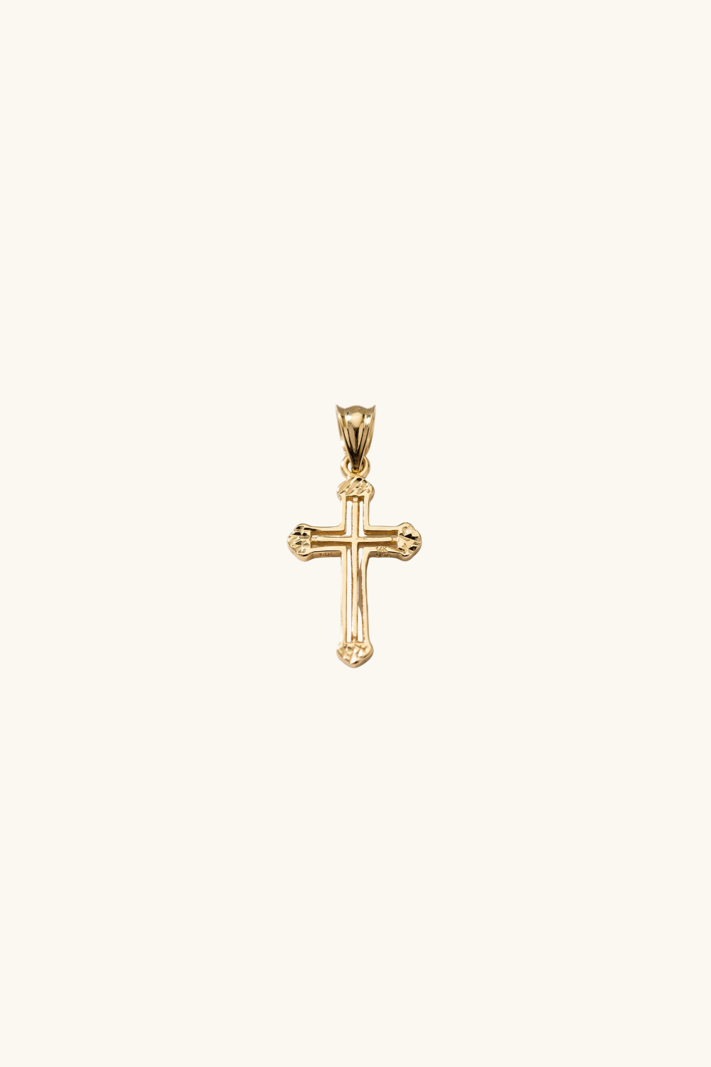 14k solid gold open-frame cross pendant with diamond-cut accents