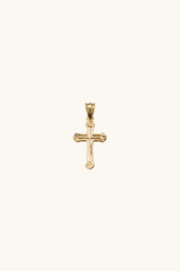 14k solid gold open-frame cross pendant with diamond-cut accents