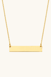14K Solid Gold Engravable Bar Nameplate Necklace | 17.5" Cable Chain | Personalized Layering Necklace
