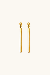 14k solid gold slim cylinder drop earrings with polished ball stud